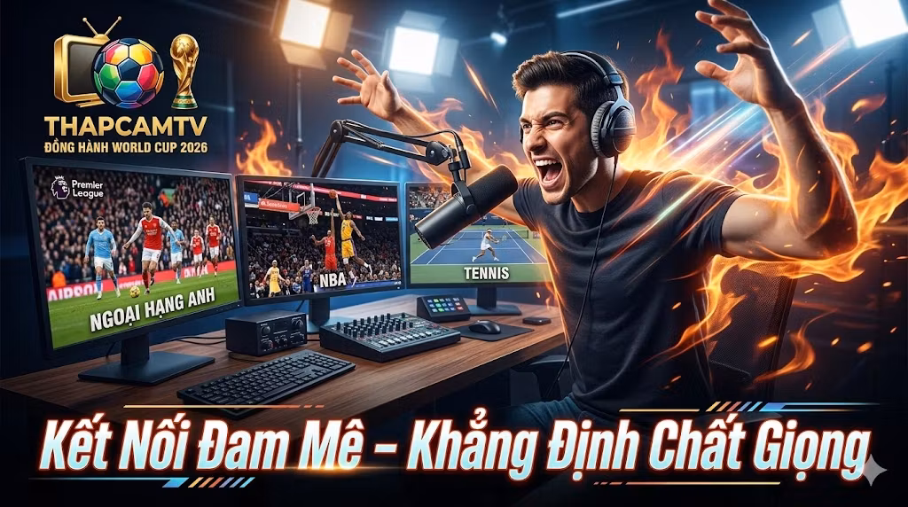 Nam bình luận viên Thapcamtv cháy hết mình cùng đam mê khi trực tiếp các giải đấu bóng đá, bóng rổ và tennis.