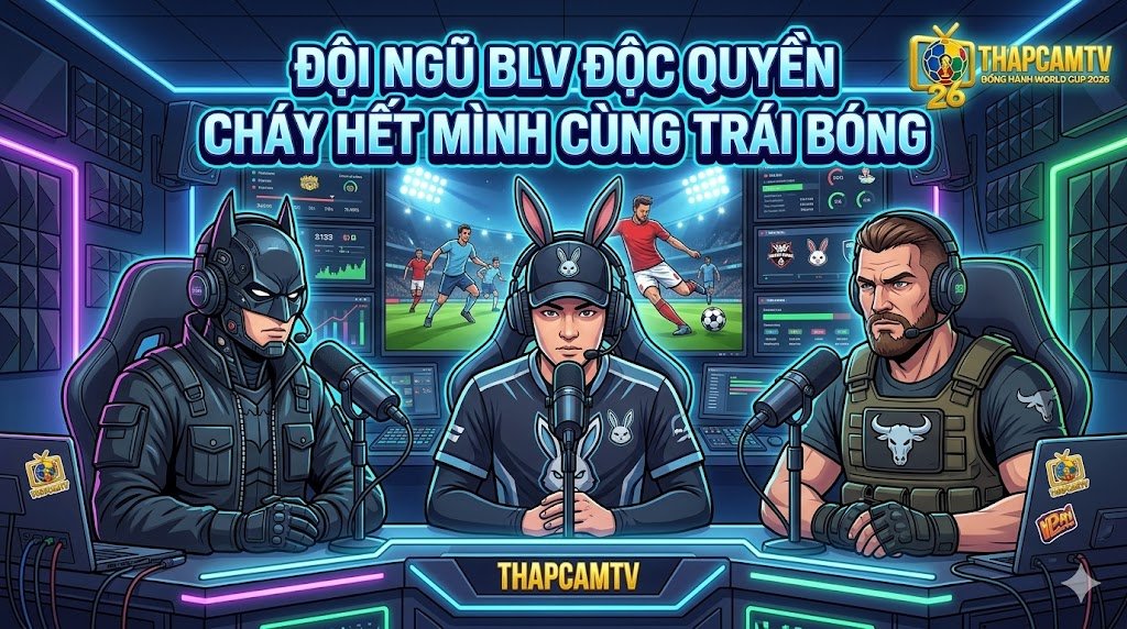 Đội ngũ bình luận viên (BLV) độc quyền của Thapcamtv gồm Bát Man, Người Thỏ và Trâu Gác Bếp cháy hết mình cùng các trận đấu.