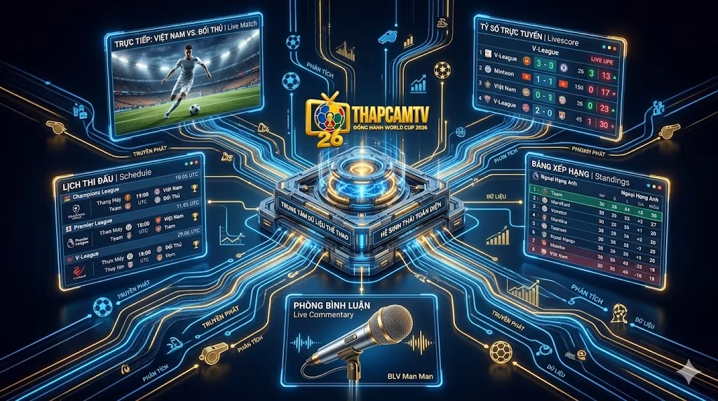 BLV Man Man, chuyên gia phân tích và giọng ca truyền lửa của Thapcamtv, đang trình bày hệ sinh thái dữ liệu thể thao toàn diện: Livescore, Kết quả, Lịch thi đấu.