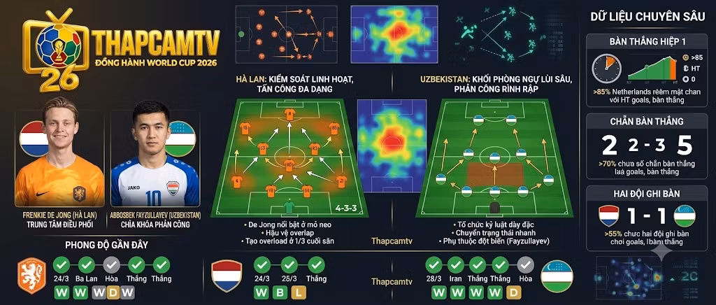 Phân tích cục diện chiến thuật vận hành và dữ liệu thống kê chuyên sâu trận Hà Lan vs Uzbekistan