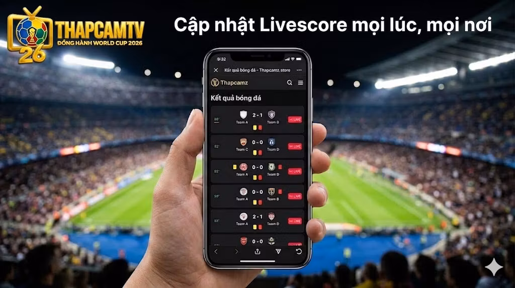 Trải nghiệm xem tỷ số bóng đá livescore mượt mà trên giao diện điện thoại của Thapcamz.store
