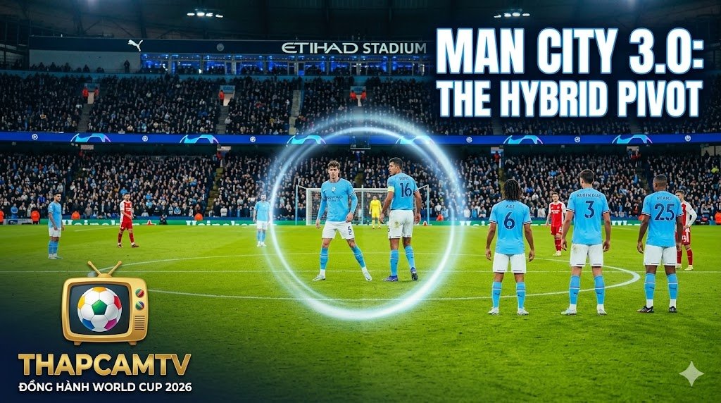 Bức ảnh trực quan hóa sơ đồ 3-2-4-1 của Pep Guardiola tại Manchester City, với sự hiện diện của John Stones như một tiền vệ mỏ neo hybrid