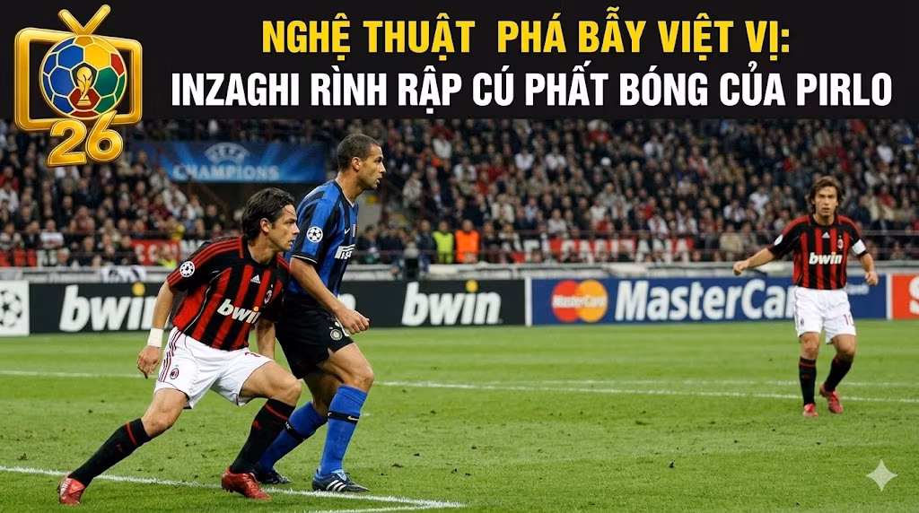 Kỹ năng chọn vị trí và tư thế chuẩn bị bứt tốc phá bẫy việt vị kinh điển của tiền đạo Filippo Inzaghi trong màu áo AC Milan tại Champions League.