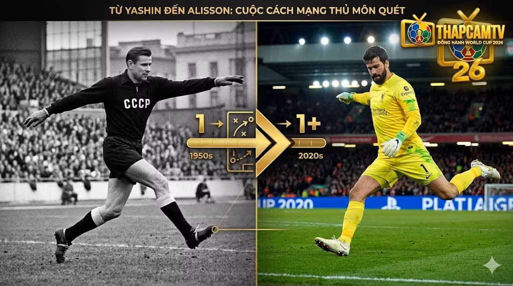 Sự tiến hóa của vị trí thủ môn quét từ huyền thoại Lev Yashin trong thập niên 50 đến bộ kỹ năng chơi chân thượng thừa của Alisson Becker thời hiện đại.