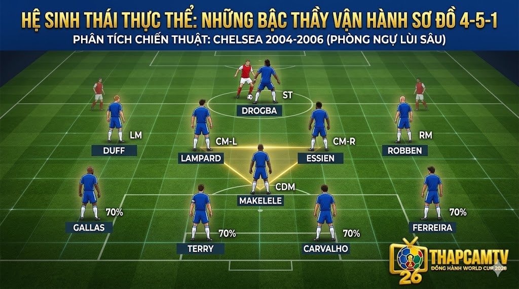 Hình ảnh tiền đạo cắm đơn độc trong sơ đồ 4-5-1 bị hậu vệ đối phương vây quanh